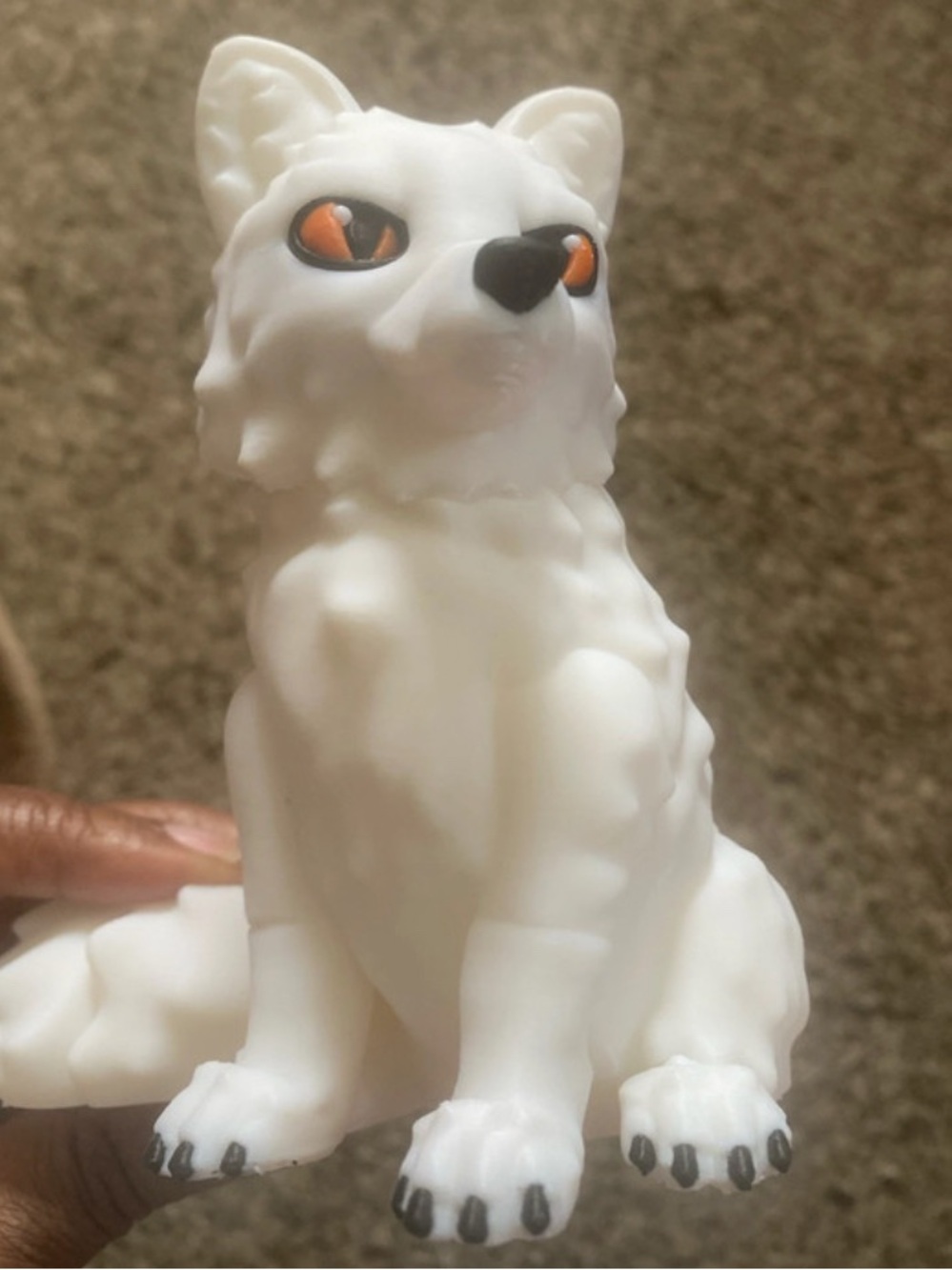 White Wolf Figurine with Orange Eyes